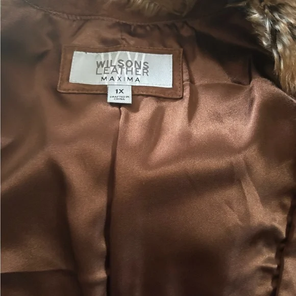 Wilsons Leather Brown Suede Faux Fur Trim Long Coat NWT - Picture 4 of 6
